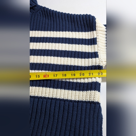 Madewell Wide Rib Turtleneck Crop Sweater New Sz S Oversized Striped Blue Cream - Picture 11 of 13